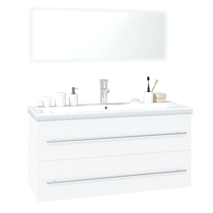 Set Mobili da Bagno Bianco Lucido in Legno Multistrato