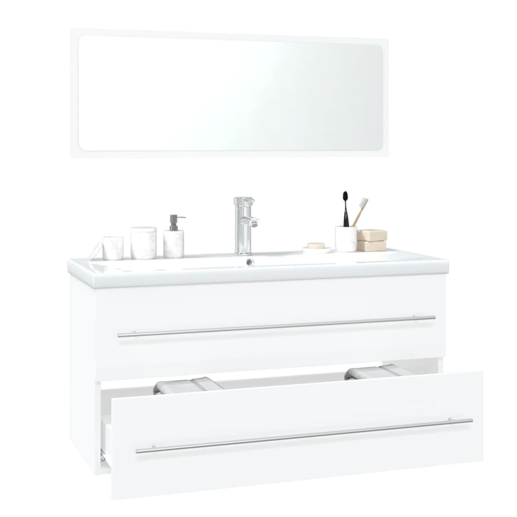 Set Mobili da Bagno Bianco Lucido in Legno Multistrato