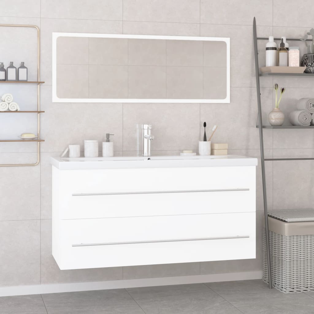 Set Mobili da Bagno Bianco Lucido in Legno Multistrato