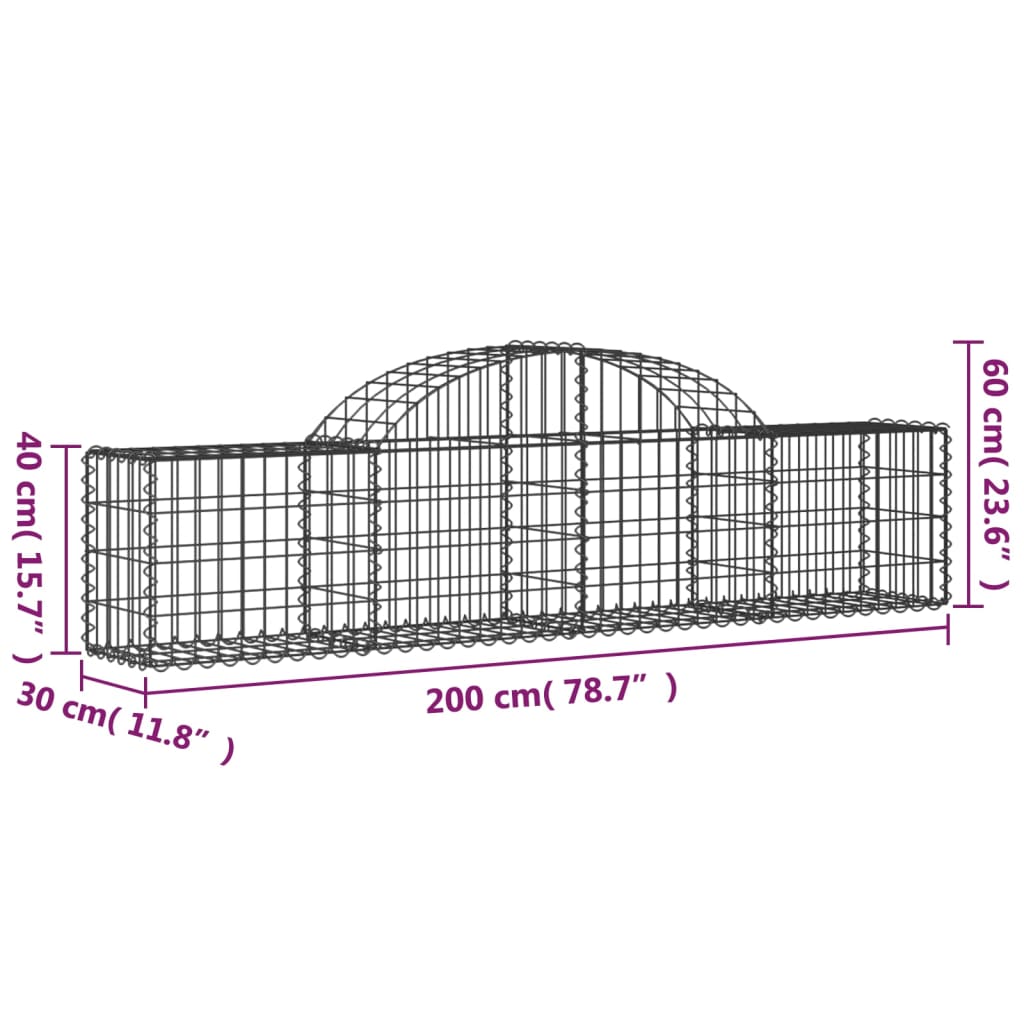 Cesto Gabbione ad Arco 200x30x40/60 cm Ferro Zincato
