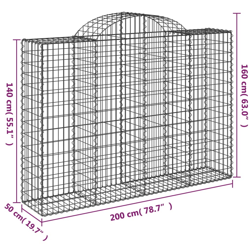 Cesto Gabbione ad Arco 200x50x140/160 cm Ferro Zincato