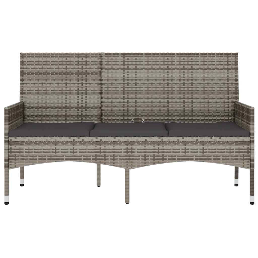 Panca da Giardino a 3 Posti con Cuscini in Polyrattan Grigio