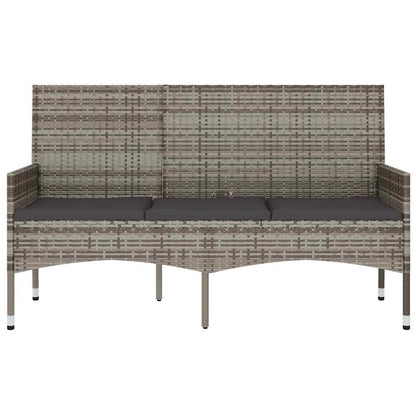 Panca da Giardino a 3 Posti con Cuscini in Polyrattan Grigio