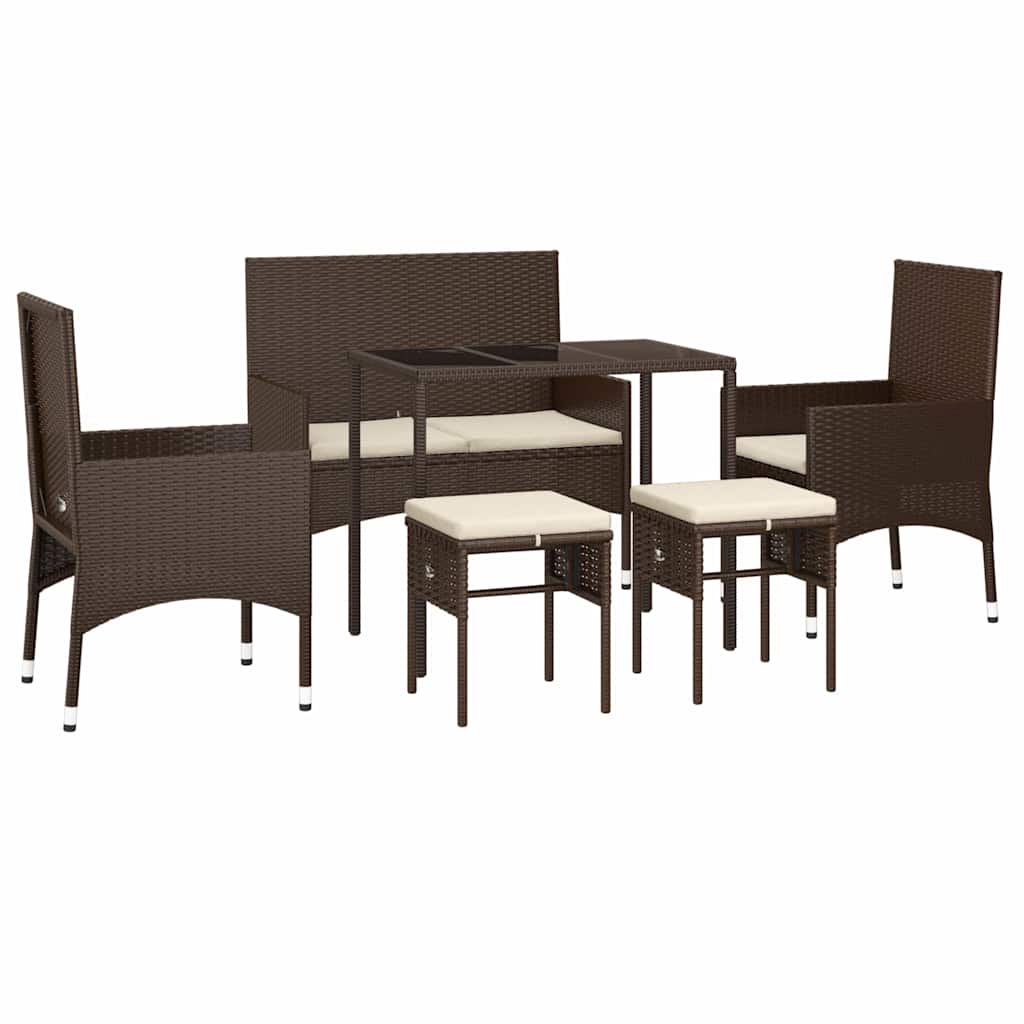 Set Mobili da Giardino 6pz con Cuscini in Polyrattan Marrone