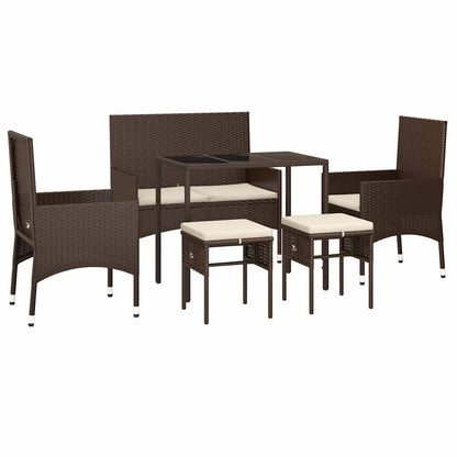 Set Mobili da Giardino 6pz con Cuscini in Polyrattan Marrone