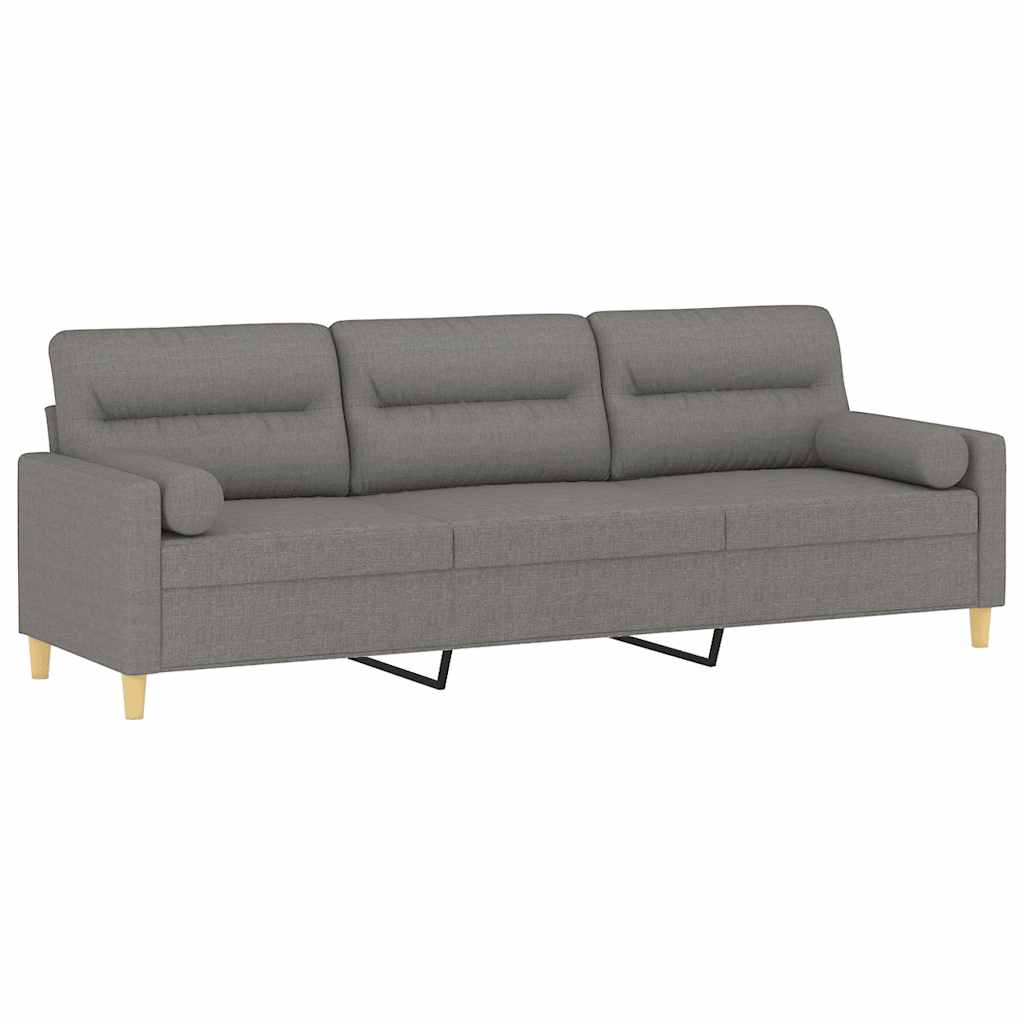 Divano a 3 Posti con Cuscini Grigio Scuro 210 cm in Tessuto