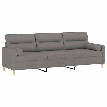 Divano a 3 Posti con Cuscini Grigio Scuro 210 cm in Tessuto