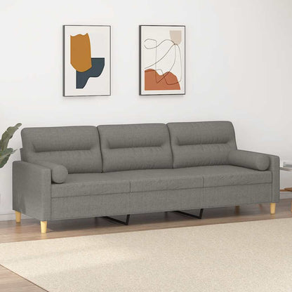 Divano a 3 Posti con Cuscini Grigio Scuro 210 cm in Tessuto