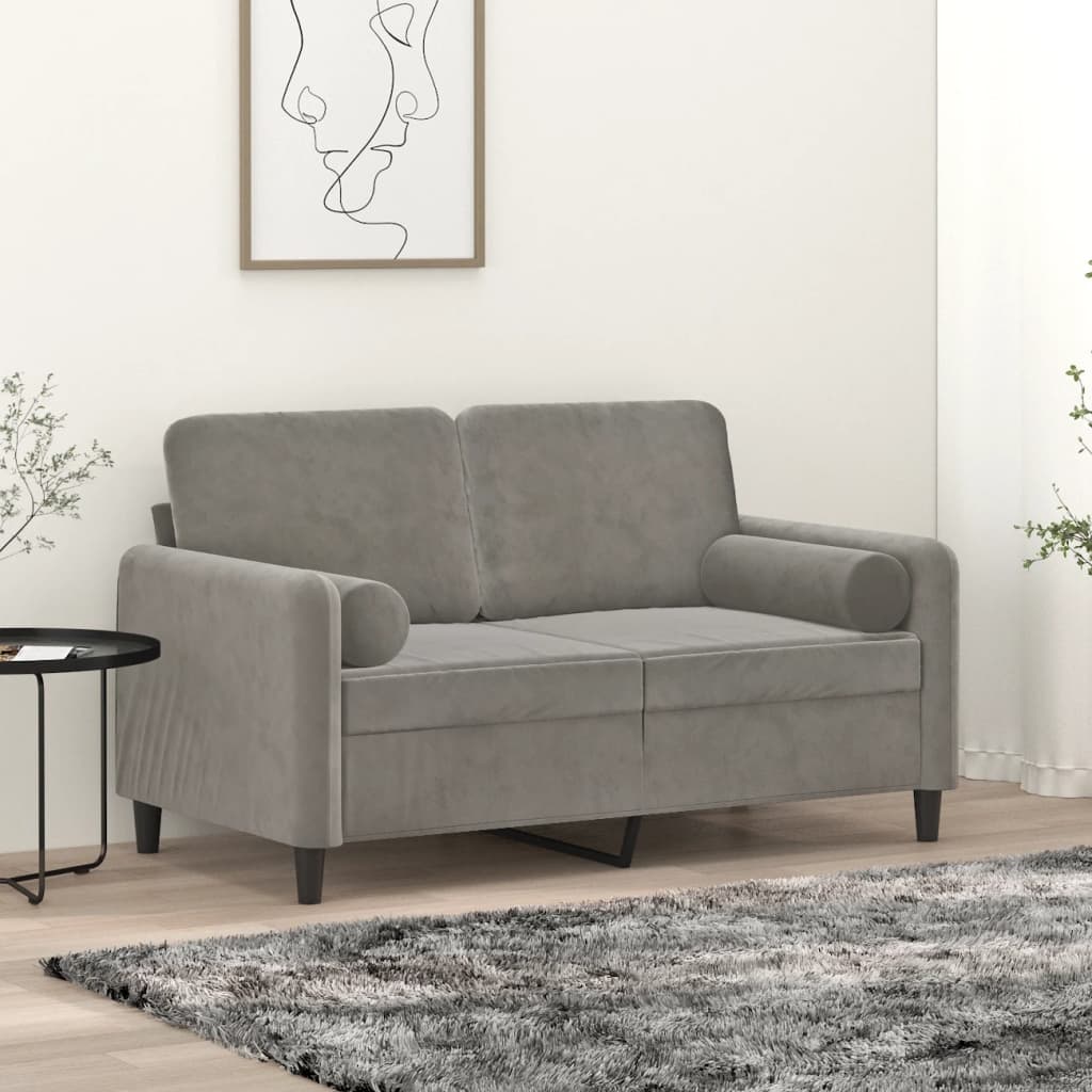 Divano a 2 Posti con Cuscini Grigio Chiaro 120 cm in Velluto