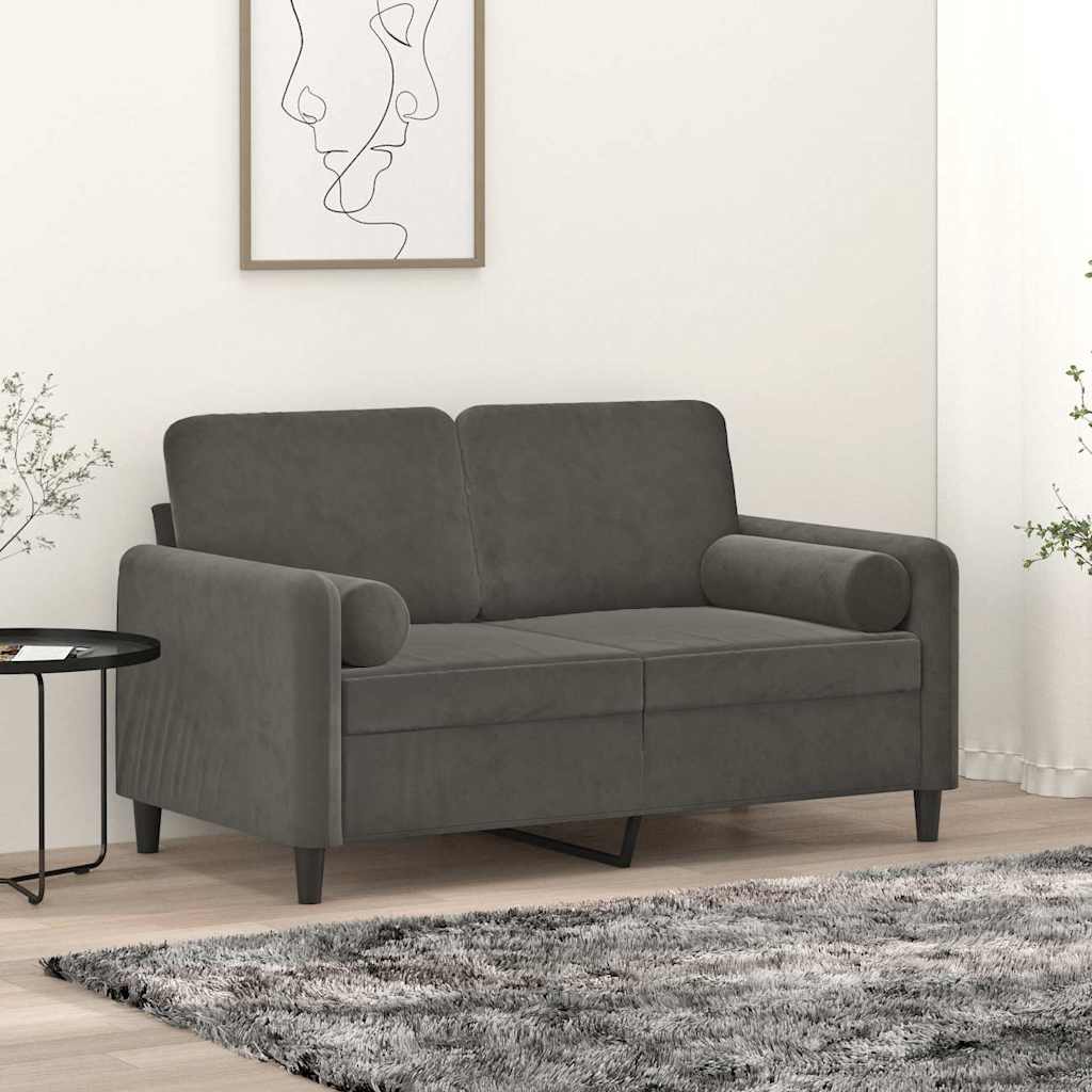 Divano a 2 Posti con Cuscini Grigio Scuro 120 cm in Velluto
