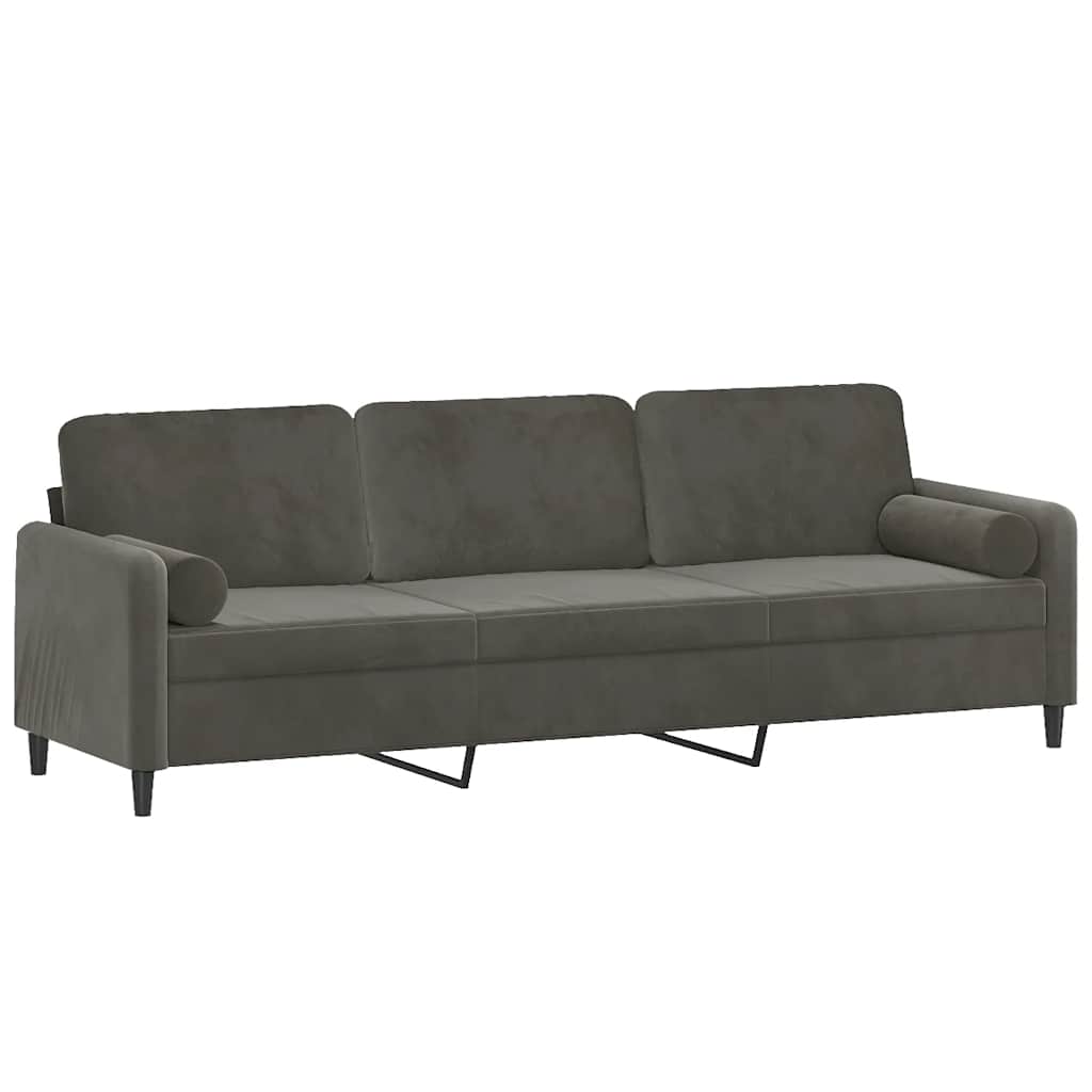 Divano a 3 Posti con Cuscini Grigio Scuro 210 cm in Velluto