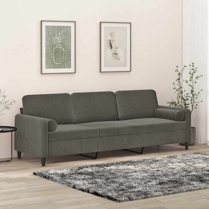 Divano a 3 Posti con Cuscini Grigio Scuro 210 cm in Velluto