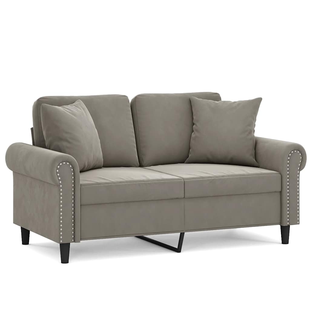 Divano a 2 Posti con Cuscini Grigio Chiaro 120 cm in Velluto
