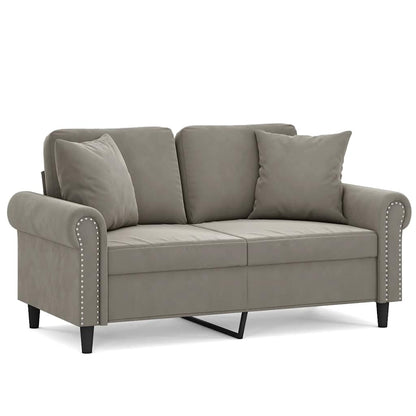 Divano a 2 Posti con Cuscini Grigio Chiaro 120 cm in Velluto
