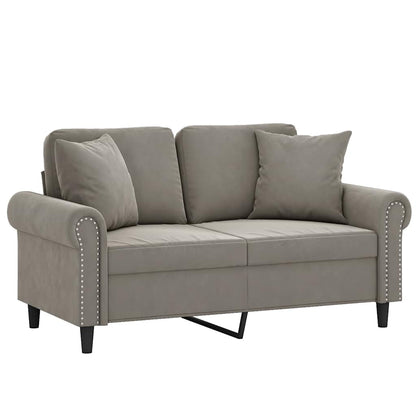 Divano a 2 Posti con Cuscini Grigio Chiaro 120 cm in Velluto
