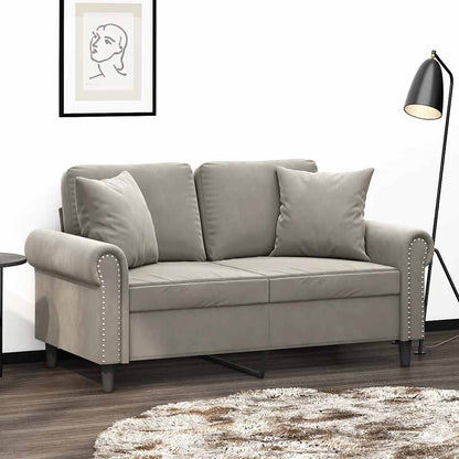 Divano a 2 Posti con Cuscini Grigio Chiaro 120 cm in Velluto