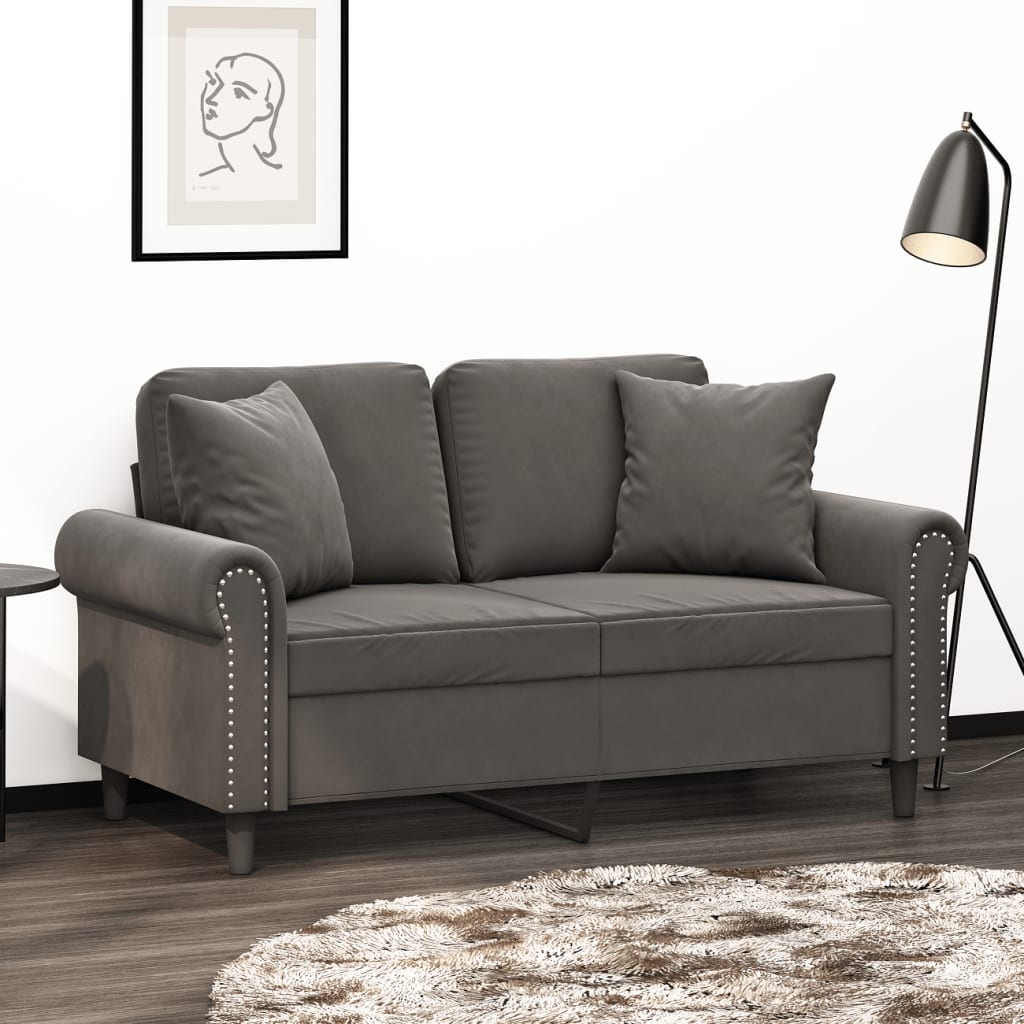 Divano a 2 Posti con Cuscini Grigio Scuro 120 cm in Velluto