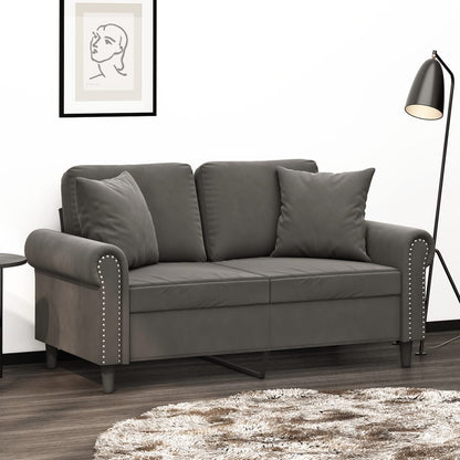 Divano a 2 Posti con Cuscini Grigio Scuro 120 cm in Velluto