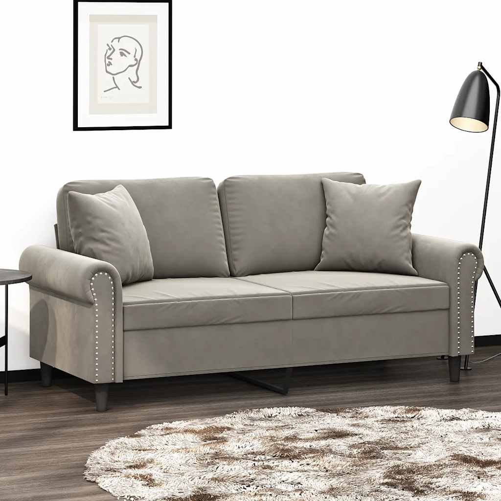 Divano a 2 Posti con Cuscini Grigio Chiaro 140 cm in Velluto