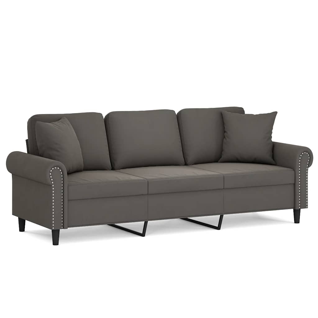 Divano a 3 Posti con Cuscini Grigio Scuro 180 cm in Velluto