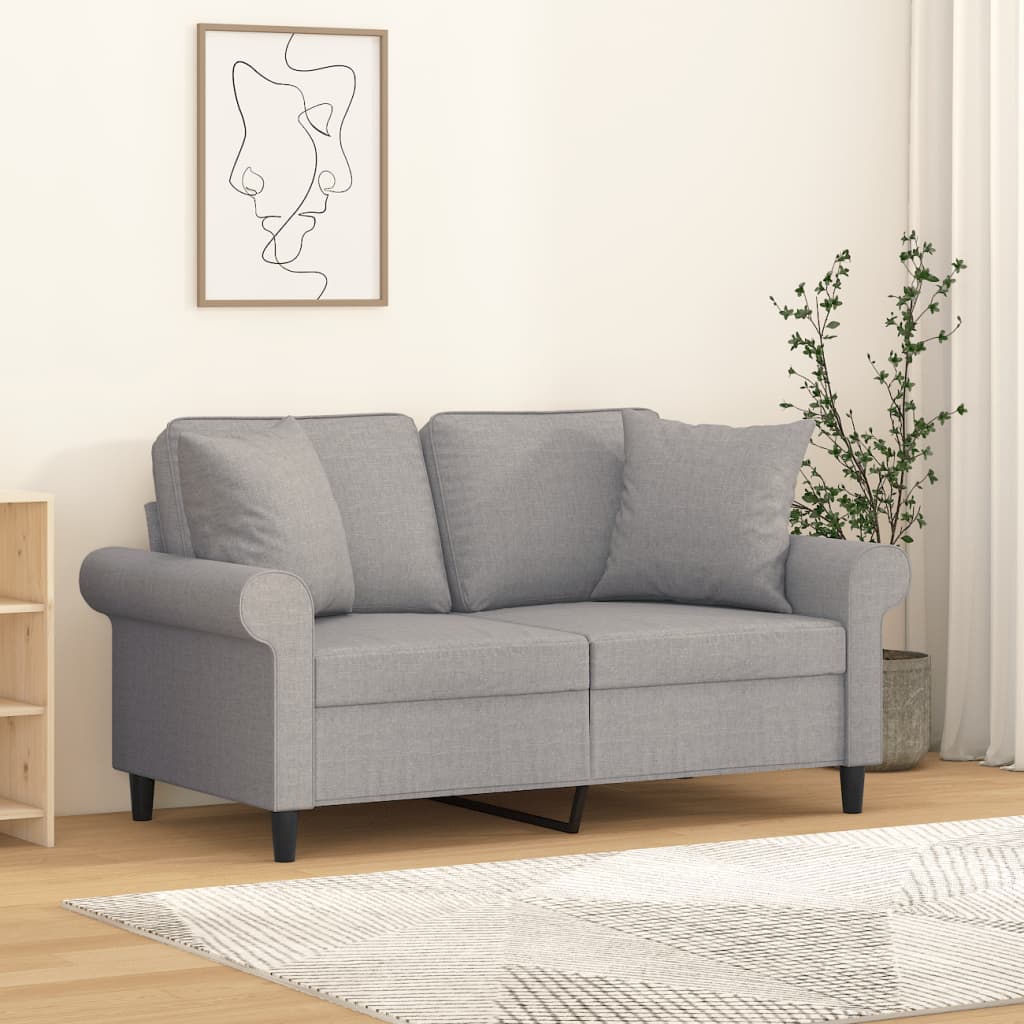 Divano a 2 Posti con Cuscini Grigio Chiaro 120 cm in Tessuto