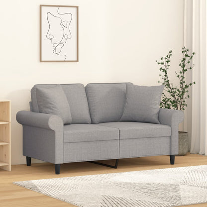 Divano a 2 Posti con Cuscini Grigio Chiaro 120 cm in Tessuto