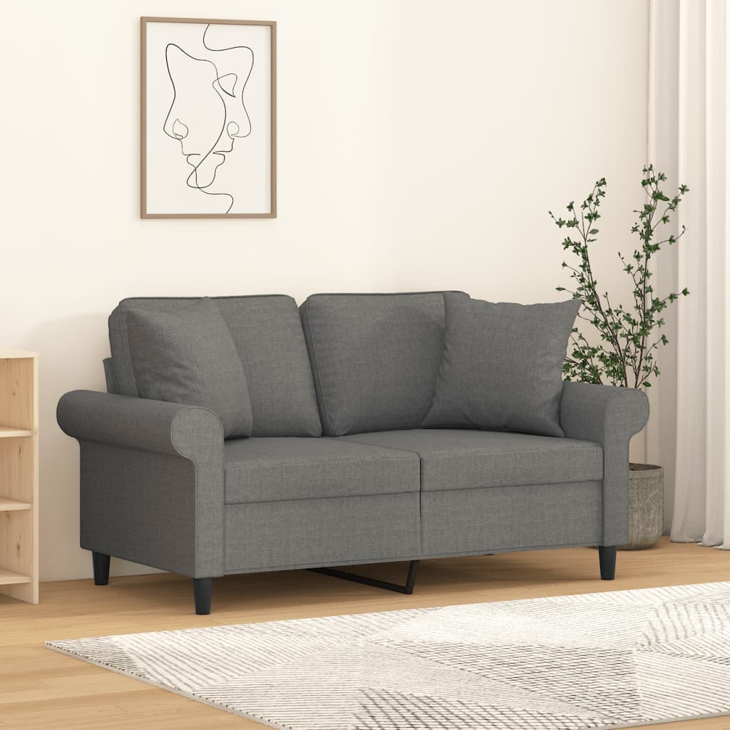 Divano a 2 Posti con Cuscini Grigio Scuro 120 cm in Tessuto