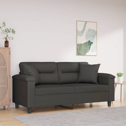 Divano a 2 Posti Cuscini Grigio Scuro 140cm Tessuto Microfibra
