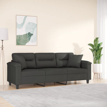 Divano a 3 Posti Cuscini Grigio Scuro 180cm Tessuto Microfibra