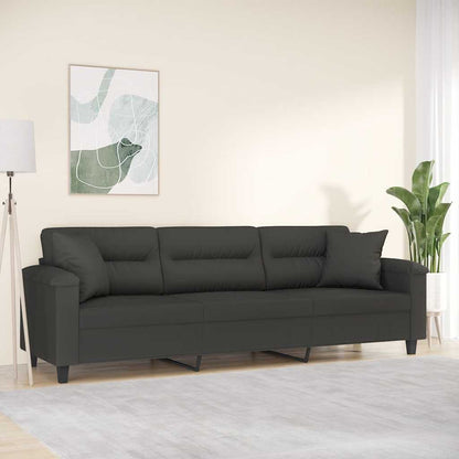 Divano a 3 Posti Cuscini Grigio Scuro 210cm Tessuto Microfibra