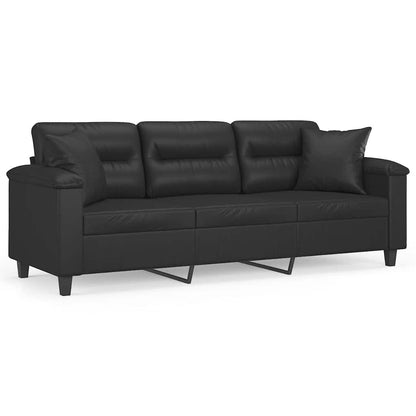 Divano a 3 Posti con Cuscini Nero 180 cm in Similpelle