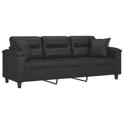 Divano a 3 Posti con Cuscini Nero 180 cm in Similpelle