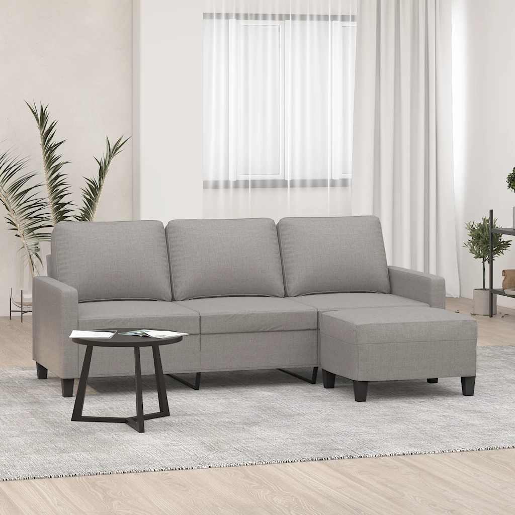 Divano a 3 Posti con Poggiapiedi Grigio Chiaro 180cm in Tessuto