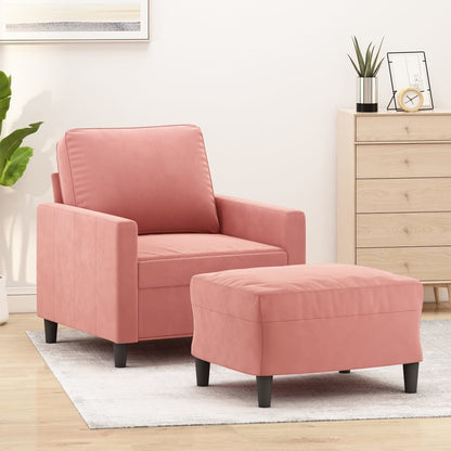 Poltrona con Poggiapiedi Rosa 60 cm Velluto
