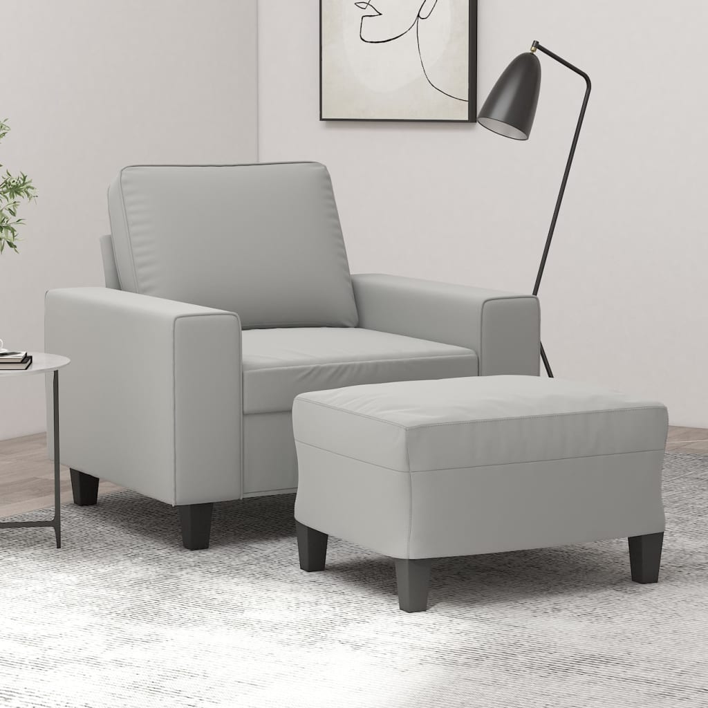 Poltrona con Poggiapiedi Grigio chiaro 60 cm Tessuto Microfibra