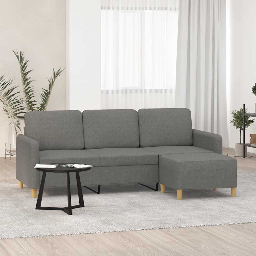 Divano a 3 Posti con Poggiapiedi Grigio Scuro 180cm in Tessuto