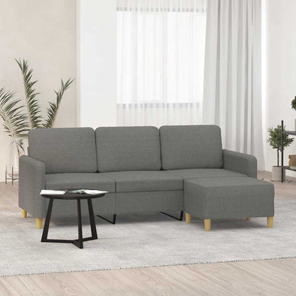 Divano a 3 Posti con Poggiapiedi Grigio Scuro 180cm in Tessuto
