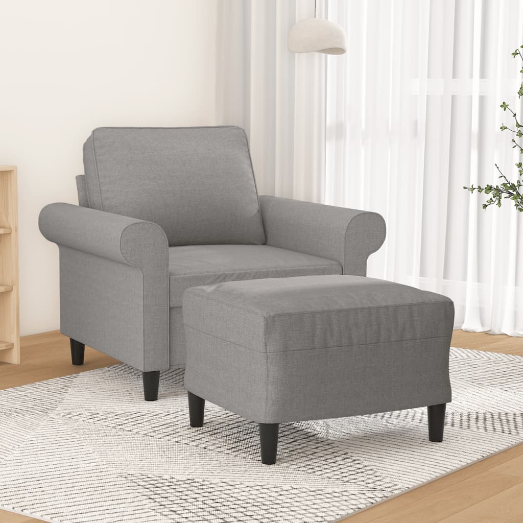 Poltrona con Poggiapiedi Grigio Chiaro 60 cm in Tessuto