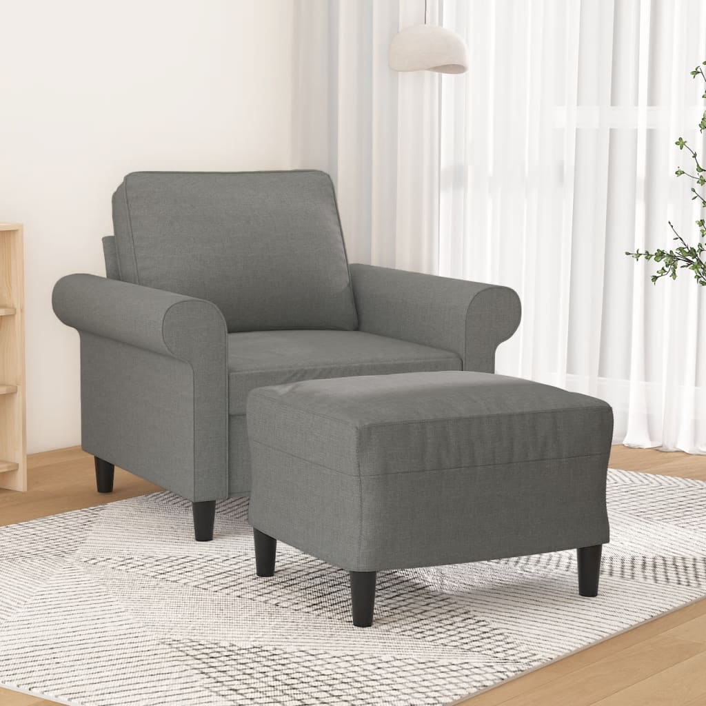 Poltrona con Poggiapiedi Grigio Scuro 60 cm in Tessuto
