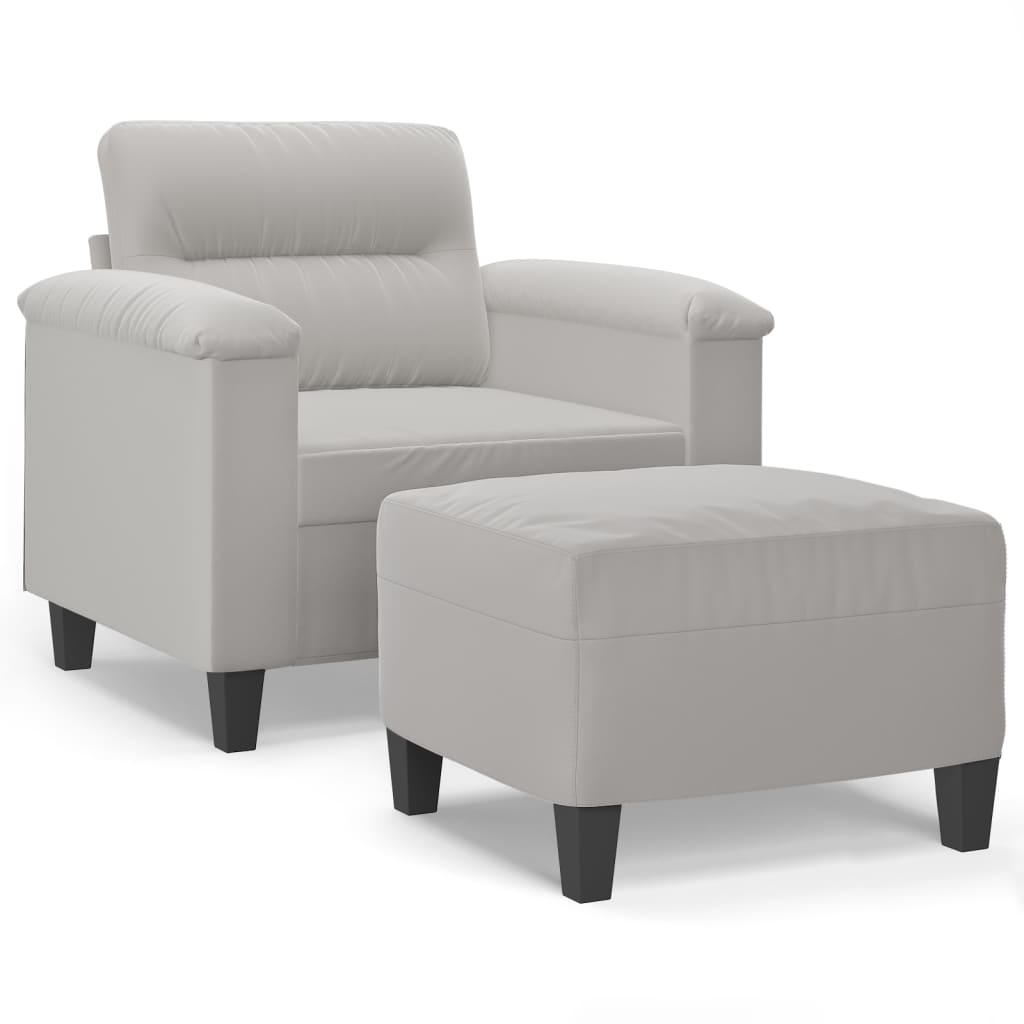 Poltrona con Poggiapiedi Grigio chiaro 60 cm Tessuto Microfibra
