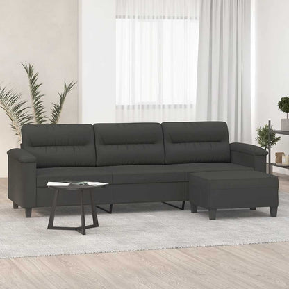 Divano a 3 Posti con Poggiapiedi Grigio Scuro 210 cm Microfibra
