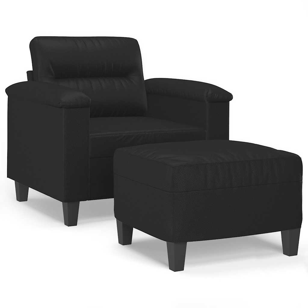 Poltrona con Poggiapiedi Nero 60 cm in Similpelle