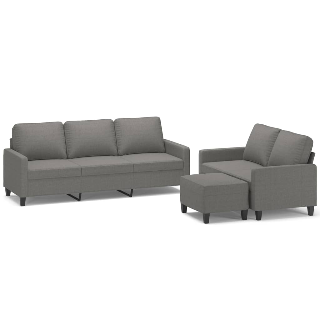 Set di Divani 3 pz con Cuscini Grigio Scuro in Tessuto