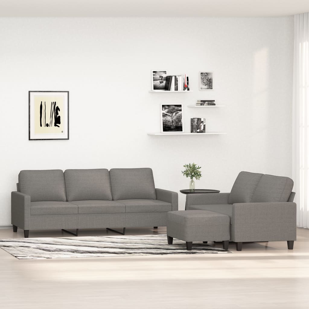 Set di Divani 3 pz con Cuscini Grigio Scuro in Tessuto