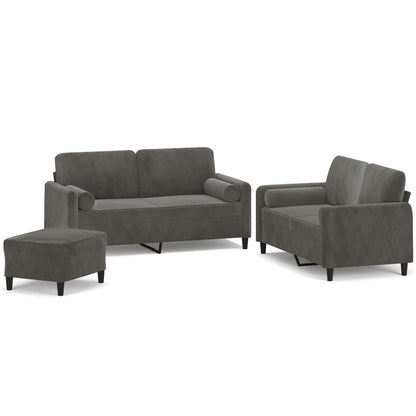 Set di Divani 3 pz con Cuscini Decorativi Grigio Scuro Velluto