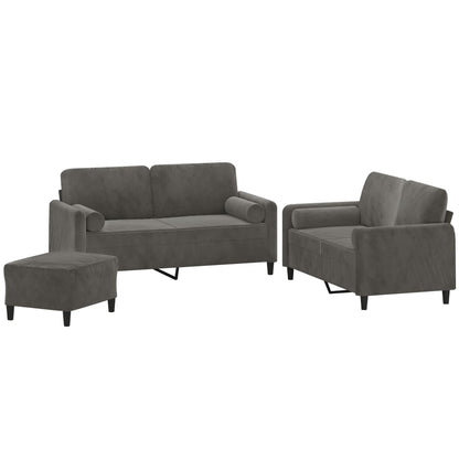Set di Divani 3 pz con Cuscini Decorativi Grigio Scuro Velluto