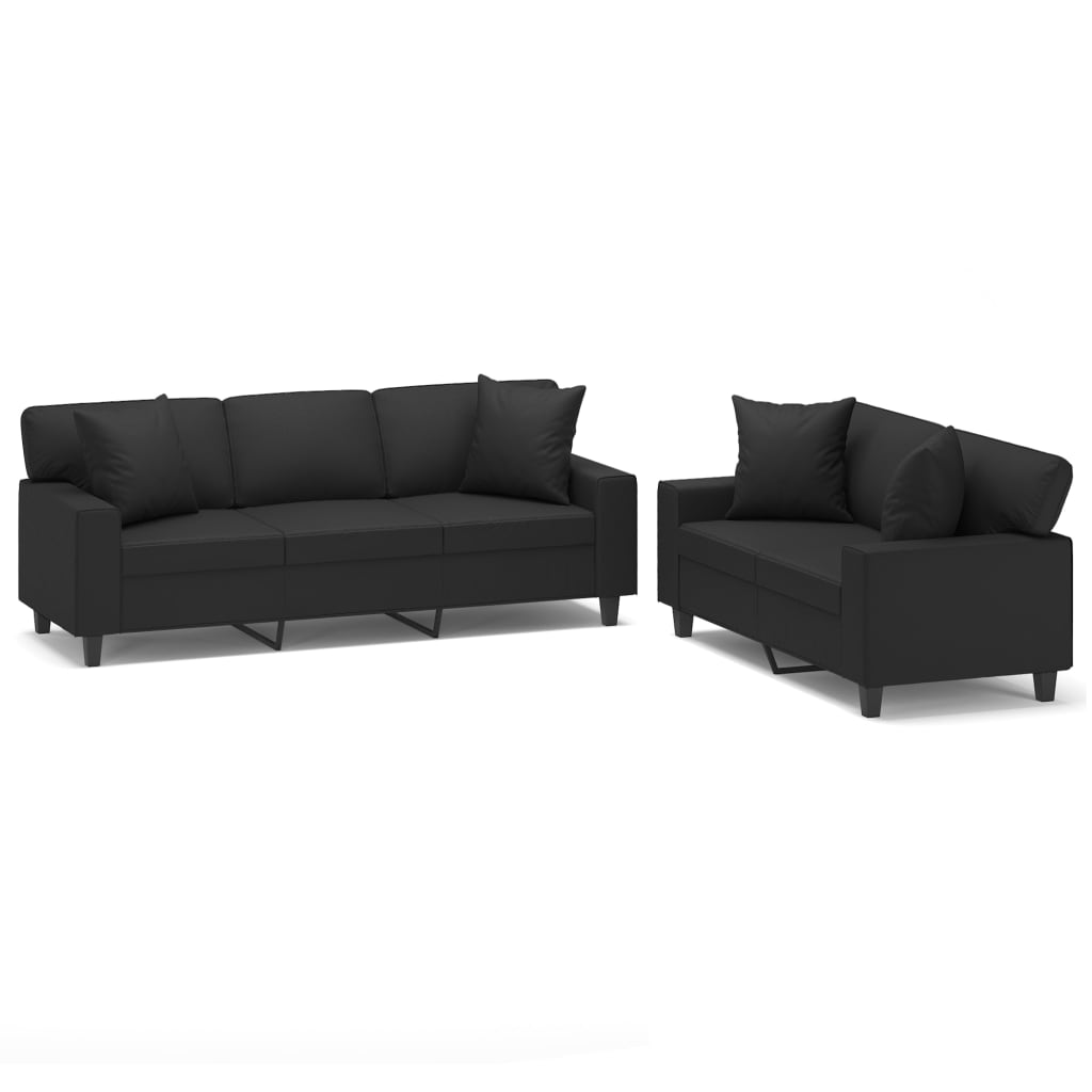 Set di Divani 2 pz con Cuscini Nero in Similpelle