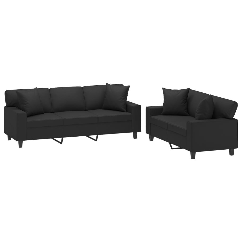 Set di Divani 2 pz con Cuscini Nero in Similpelle