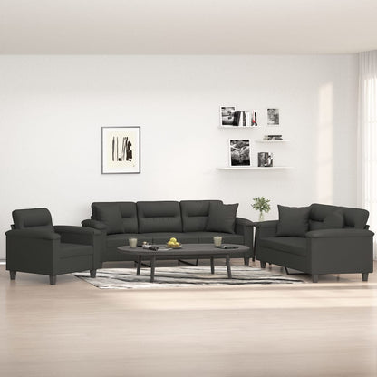 Set Divani 3 pz con Cuscini Grigio Scuro in Tessuto Microfibra