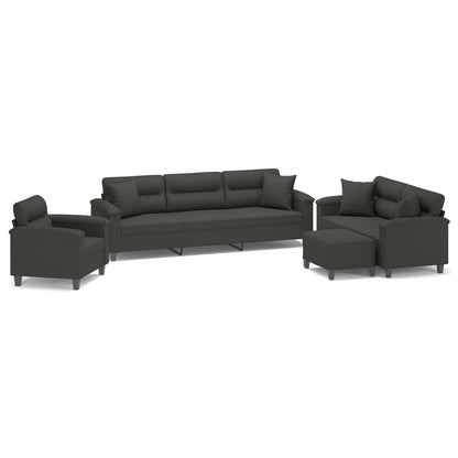 Set Divani 4 pz con Cuscini Grigio Scuro in Tessuto Microfibra
